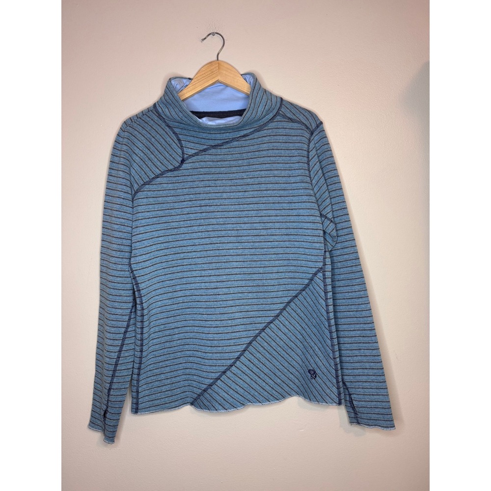 Mountain Hardwear Womens Blue Striped Wool Blend Asymmetrical Mock Neck Top L